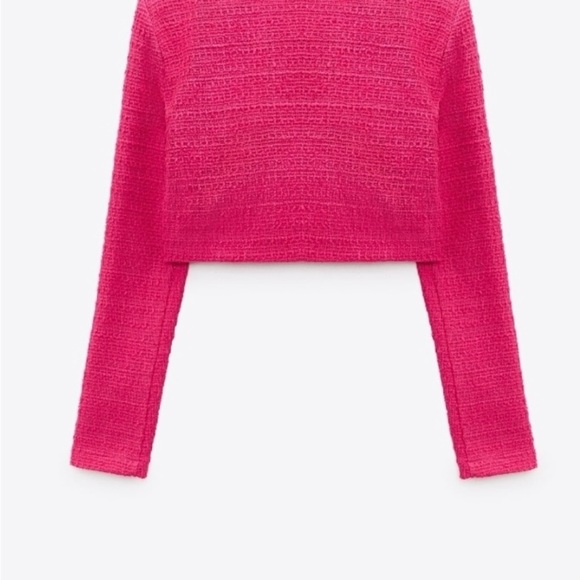 Zara Fuchsia Tweed Structured Crop Top - Picture 3 of 6